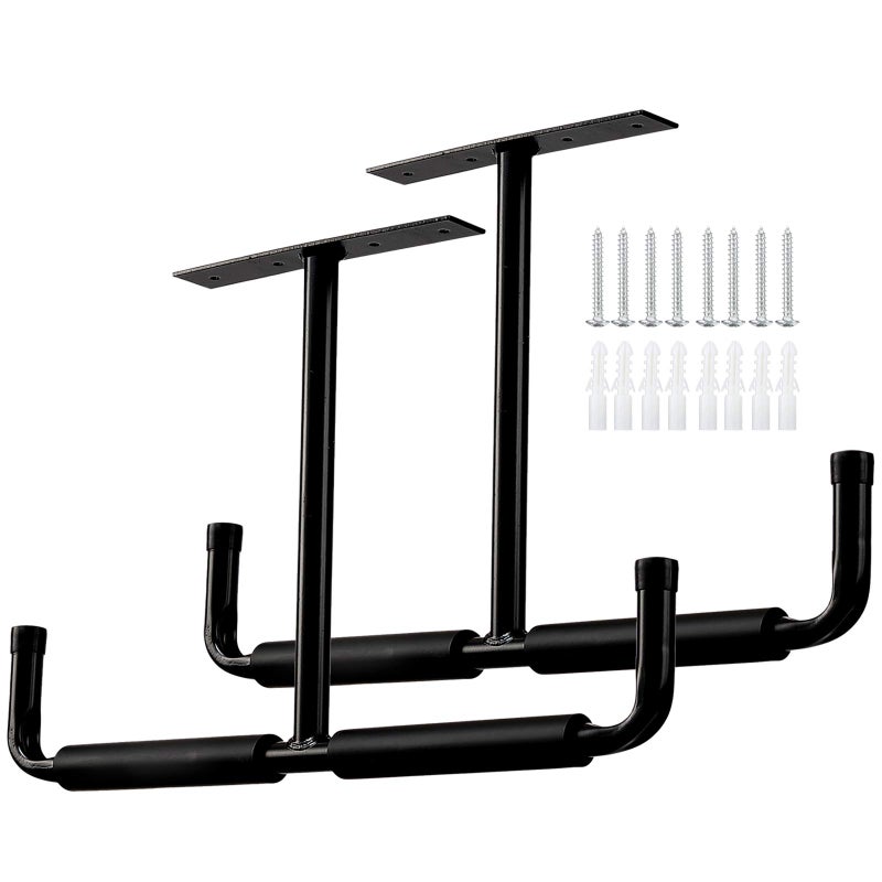 HOSKO Overhead Garage Storage Hooks Rack Ceiling Mounted, Heavy Duty Utility Hooks Ladder Hanger for Hanging Hose Pipe Lumber & Other Bulky Items (2 Pack, Black) - Image 1